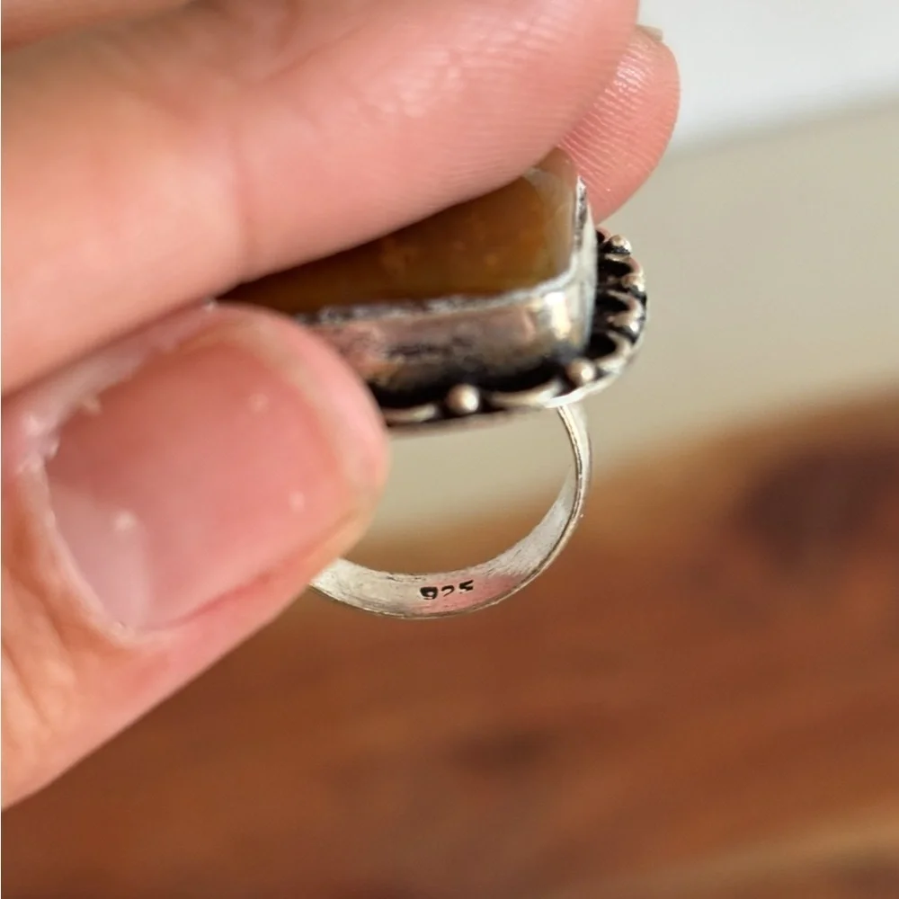 Vintage 925 Sterling Silver Vintage Real Agate Southwestern Roped 7.5